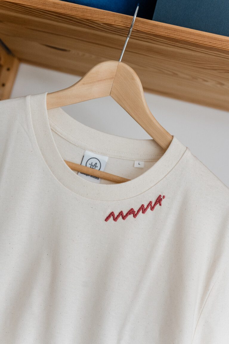 MAMA t-shirt with hand-embroidered lettering