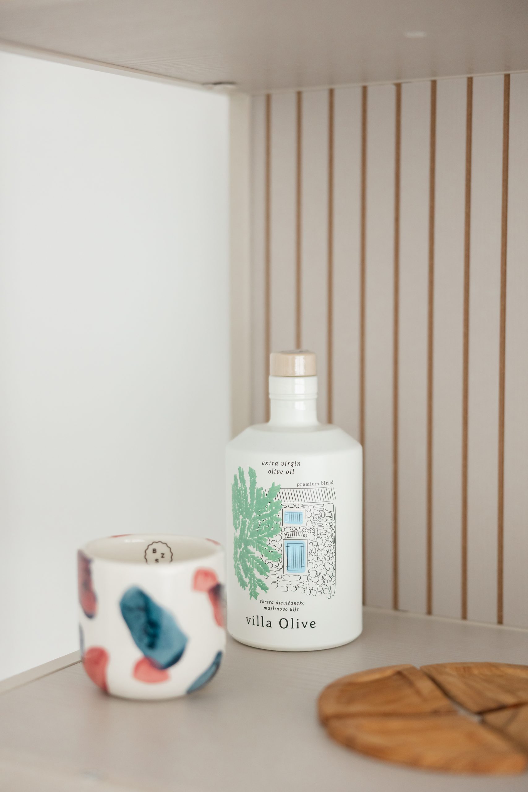 villa Olive bottle on the shelf